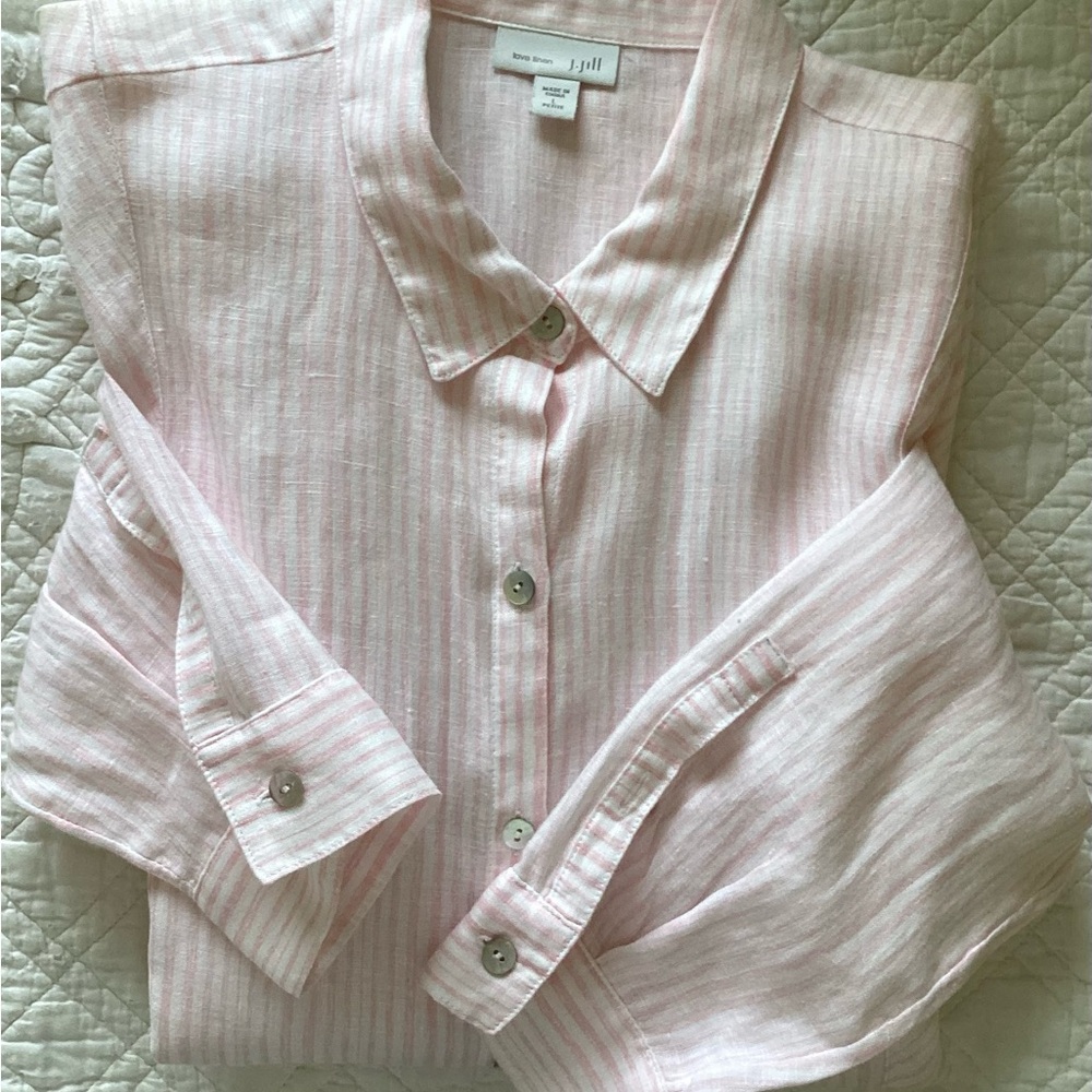 J. Jill Light Pink Striped Linen Shirt